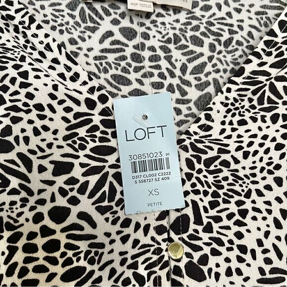 NWT Loft Tiered Midi Dress in Black and White Animal Print‎ Size XS Petite - Picture 9 of 9